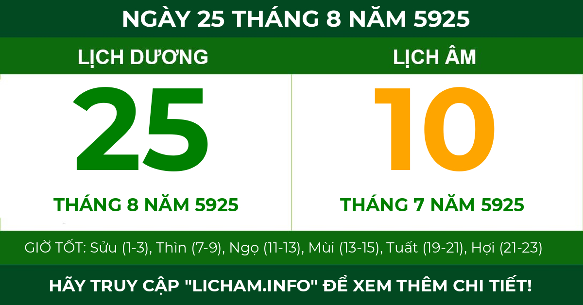 lịch âm ngày 25 tháng 8 năm 5925