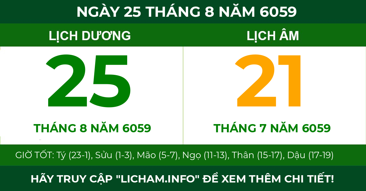 lịch âm ngày 25 tháng 8 năm 6059
