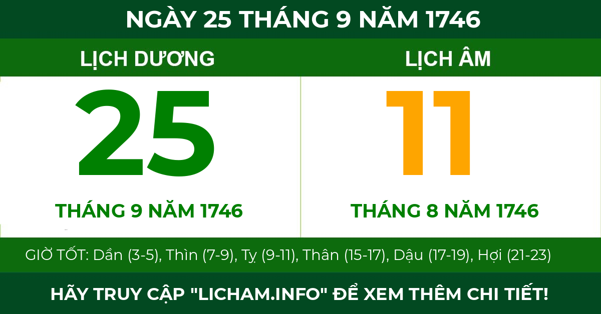lịch âm ngày 25 tháng 9 năm 1746