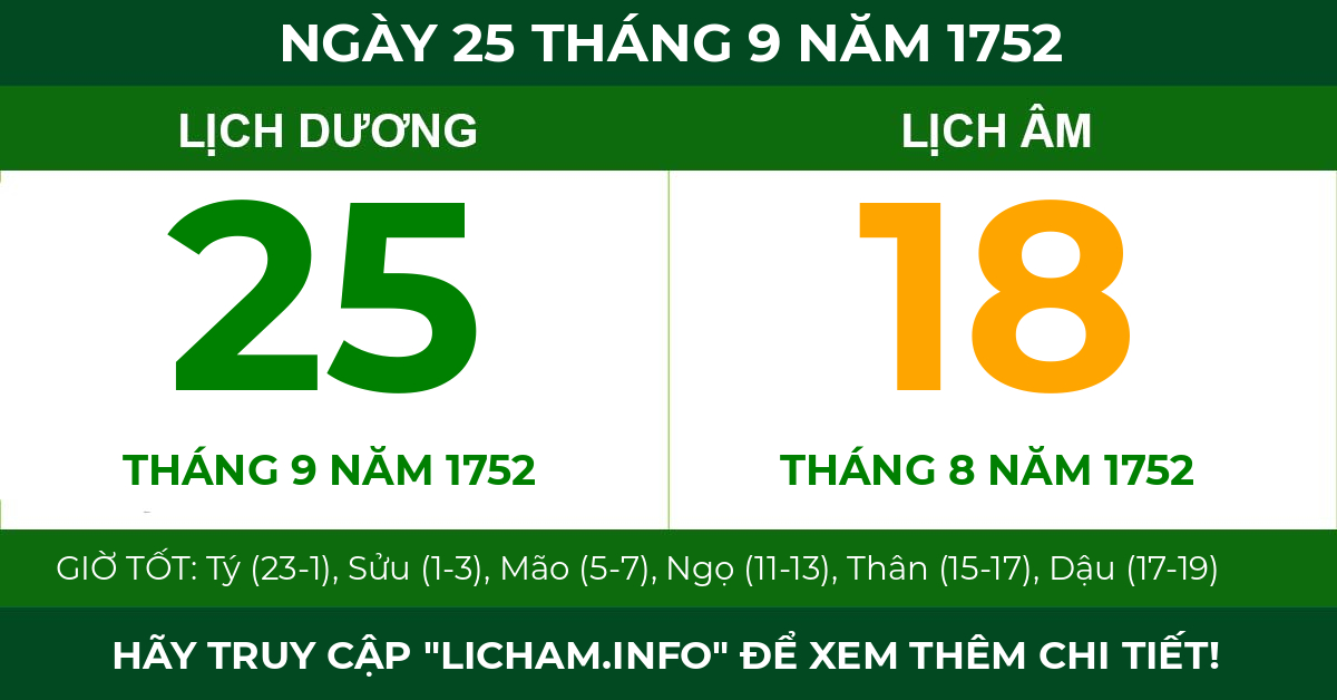 lịch âm ngày 25 tháng 9 năm 1752