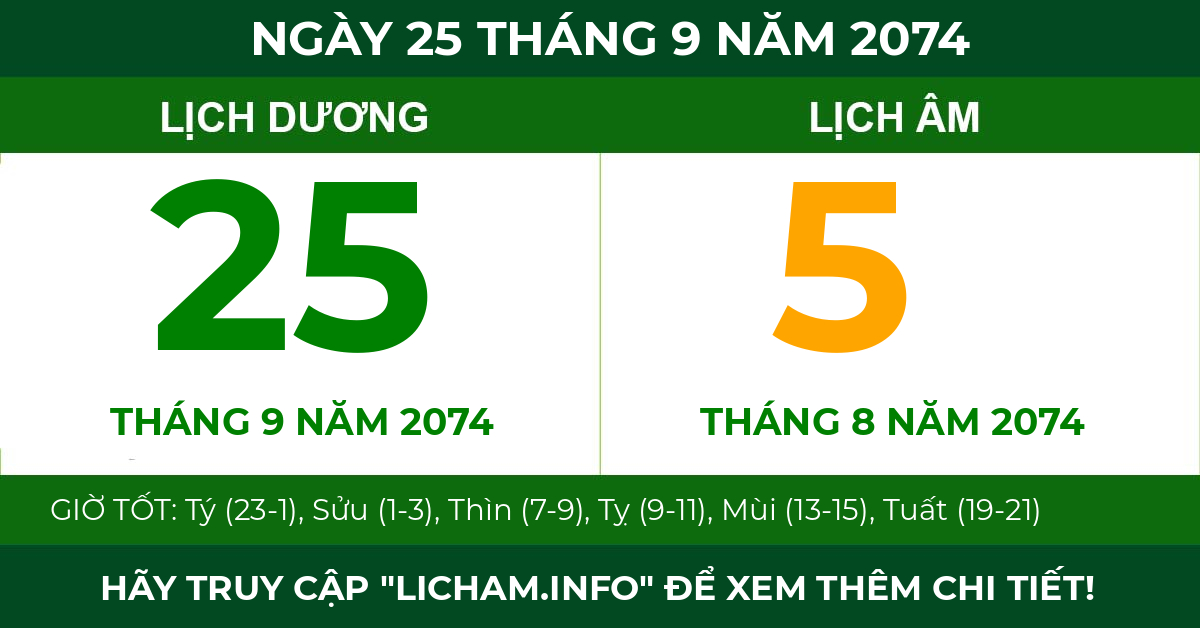lịch âm ngày 25 tháng 9 năm 2074