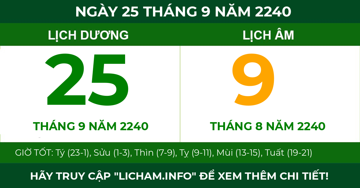 lịch âm ngày 25 tháng 9 năm 2240