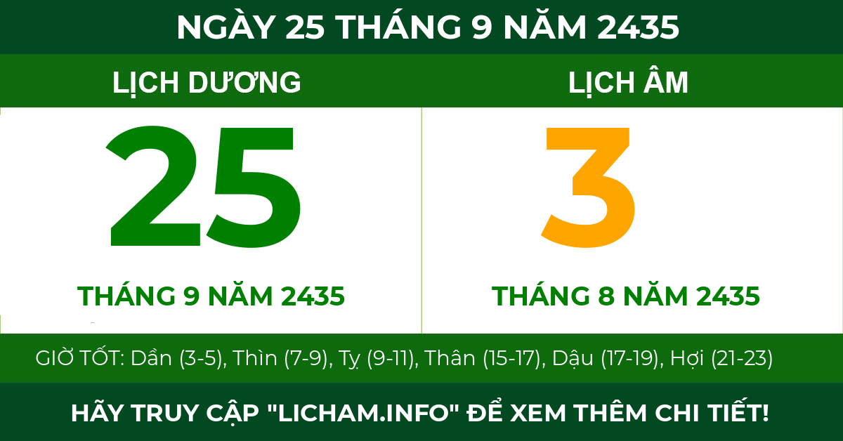 lịch âm ngày 25 tháng 9 năm 2435