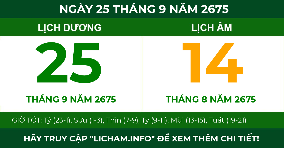 lịch âm ngày 25 tháng 9 năm 2675