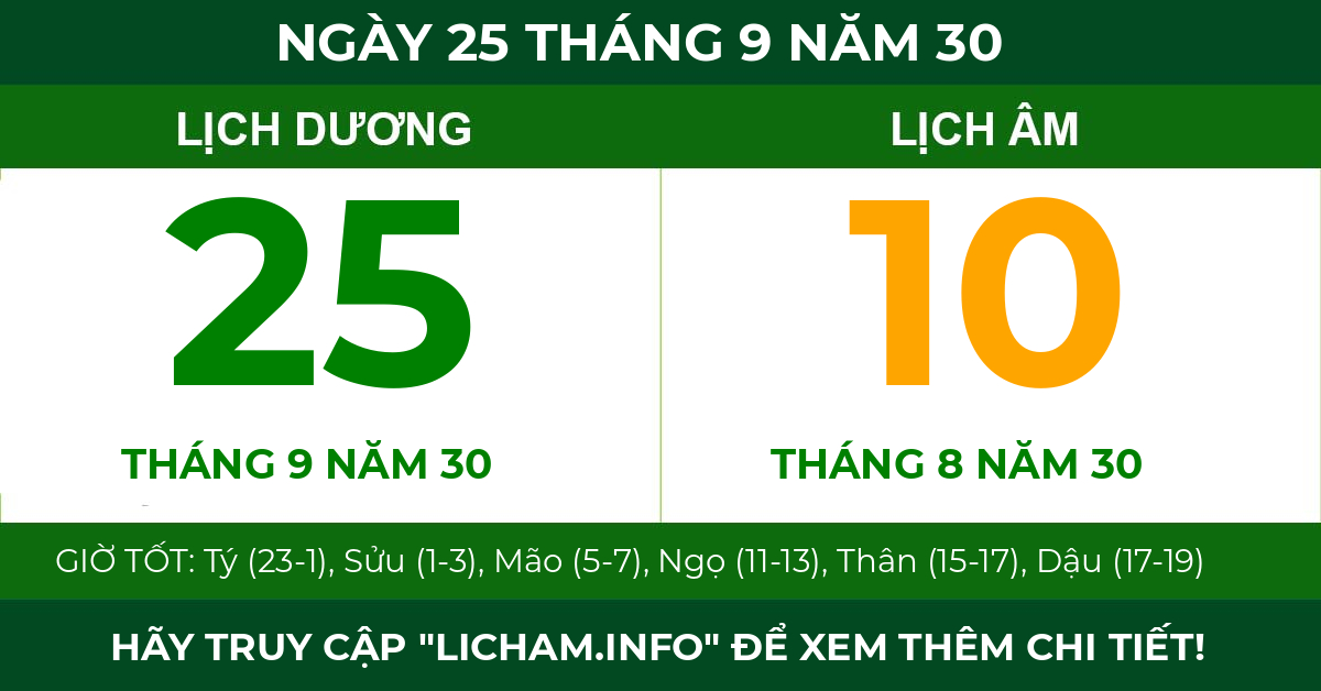 lịch âm ngày 25 tháng 9 năm 30