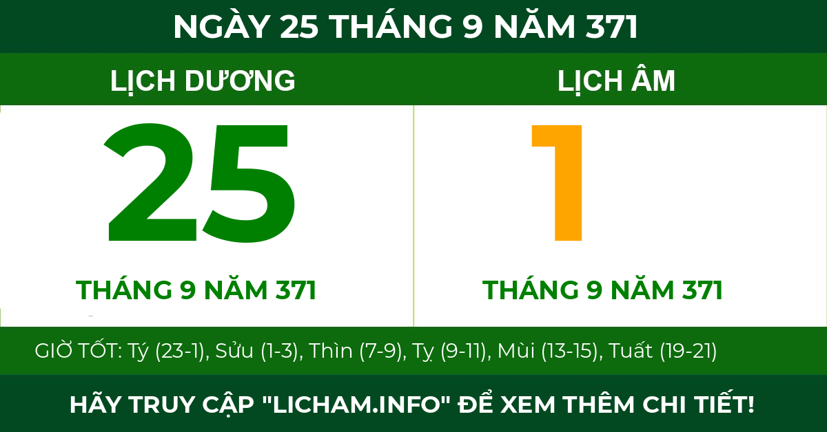 lịch âm ngày 25 tháng 9 năm 371