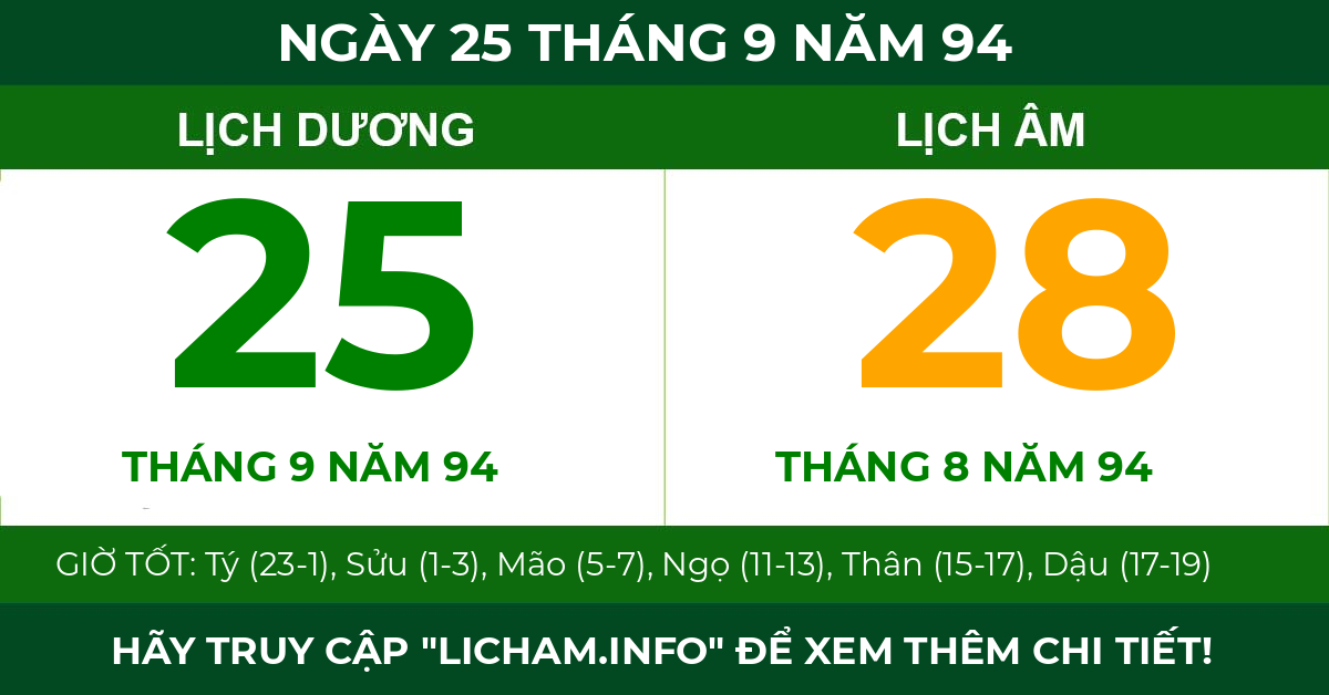 lịch âm ngày 25 tháng 9 năm 94