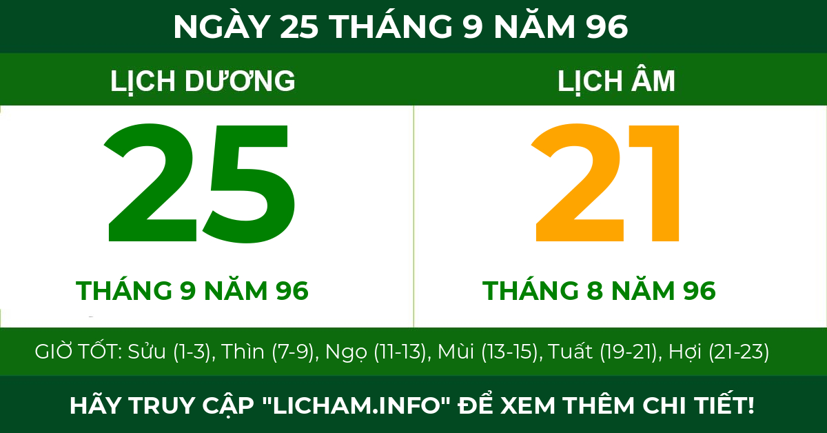 lịch âm ngày 25 tháng 9 năm 96