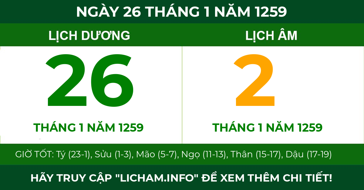 lịch âm ngày 26 tháng 1 năm 1259