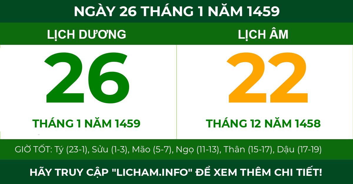 lịch âm ngày 26 tháng 1 năm 1459