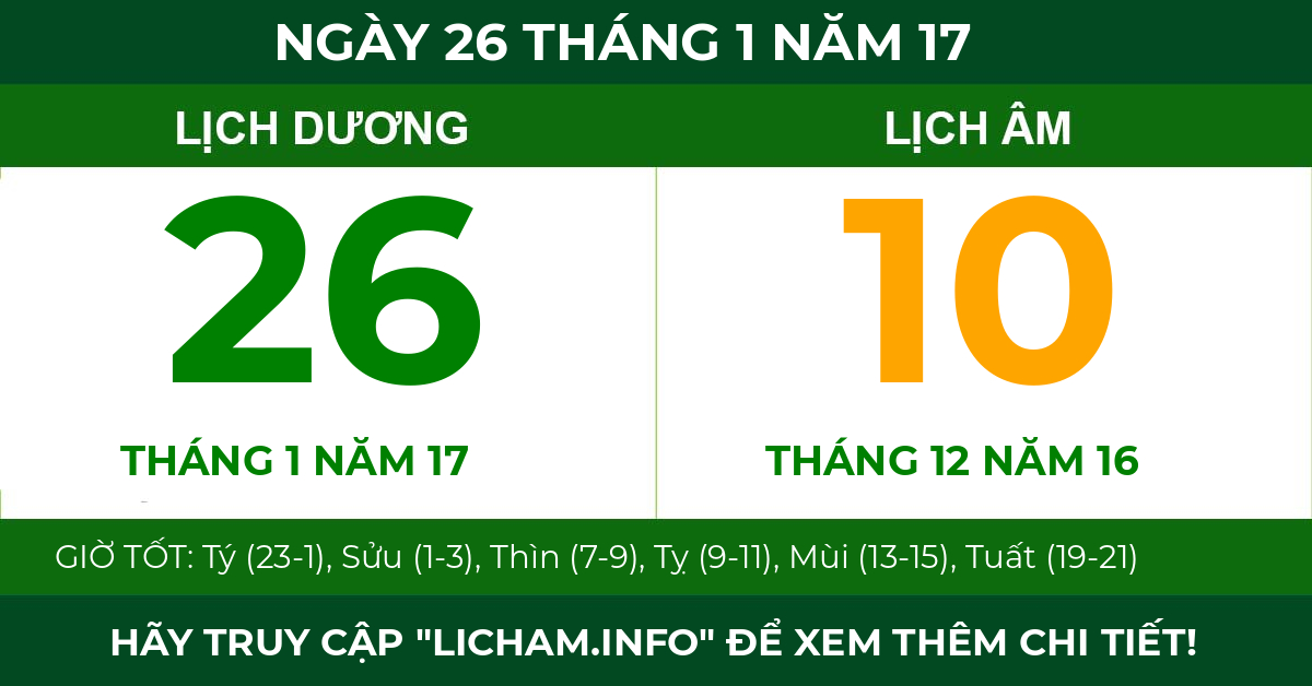lịch âm ngày 26 tháng 1 năm 17