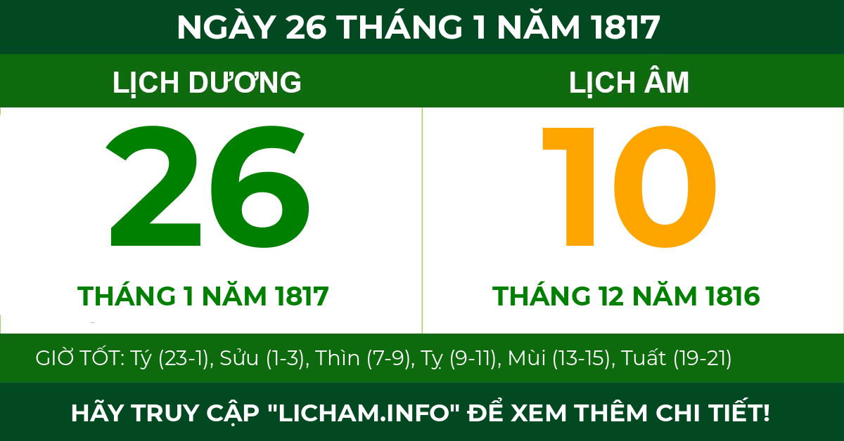 lịch âm ngày 26 tháng 1 năm 1817