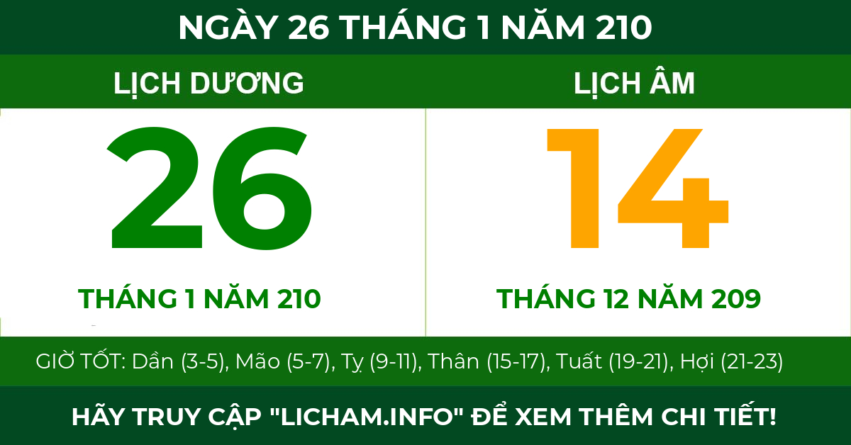 lịch âm ngày 26 tháng 1 năm 210