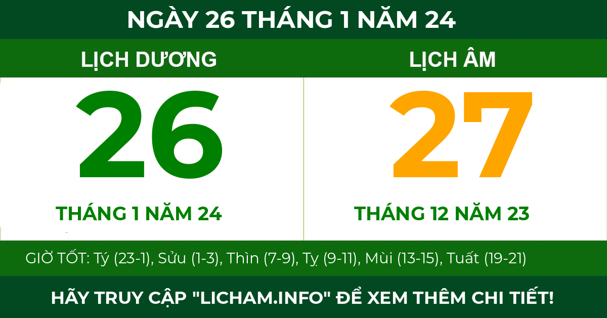lịch âm ngày 26 tháng 1 năm 24