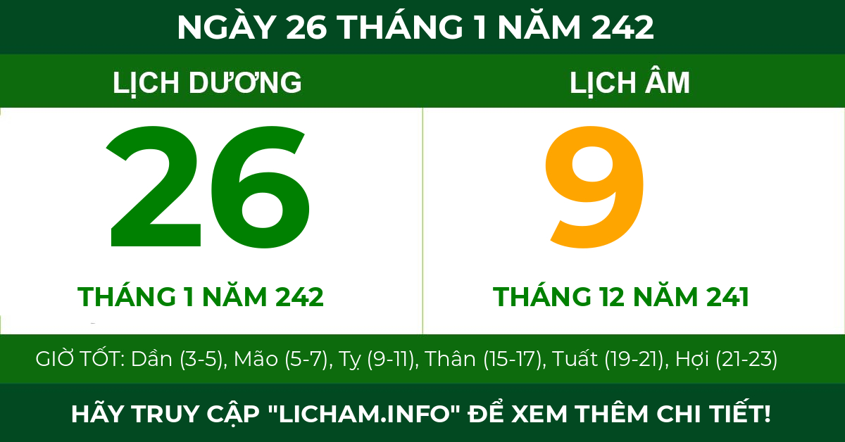 lịch âm ngày 26 tháng 1 năm 242