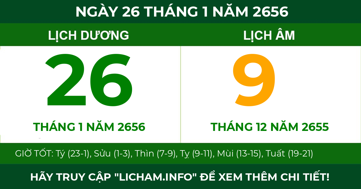lịch âm ngày 26 tháng 1 năm 2656