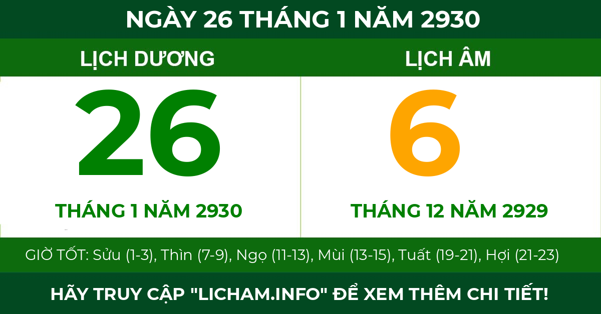 lịch âm ngày 26 tháng 1 năm 2930