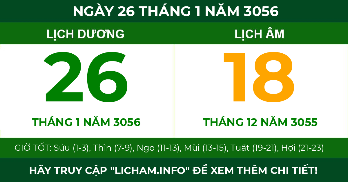 lịch âm ngày 26 tháng 1 năm 3056