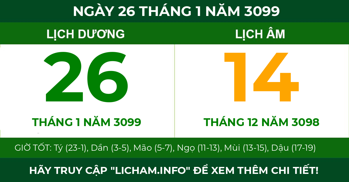 lịch âm ngày 26 tháng 1 năm 3099