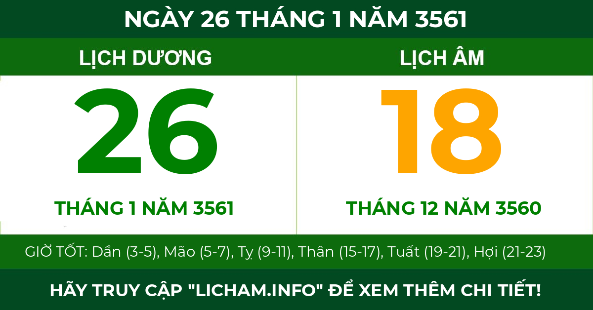 lịch âm ngày 26 tháng 1 năm 3561