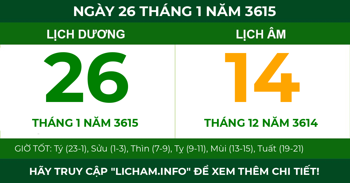 lịch âm ngày 26 tháng 1 năm 3615