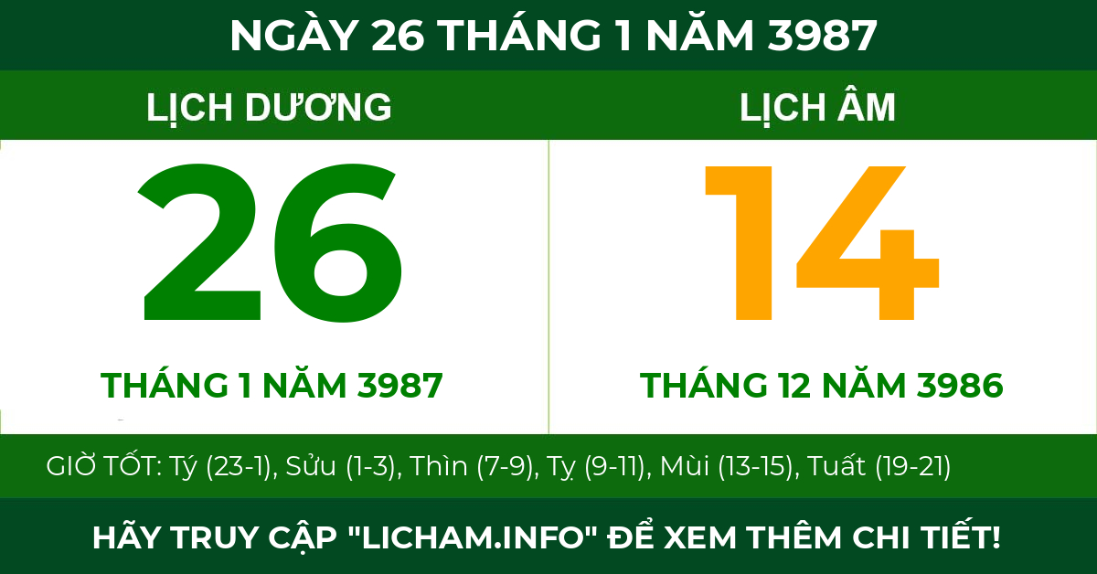 lịch âm ngày 26 tháng 1 năm 3987