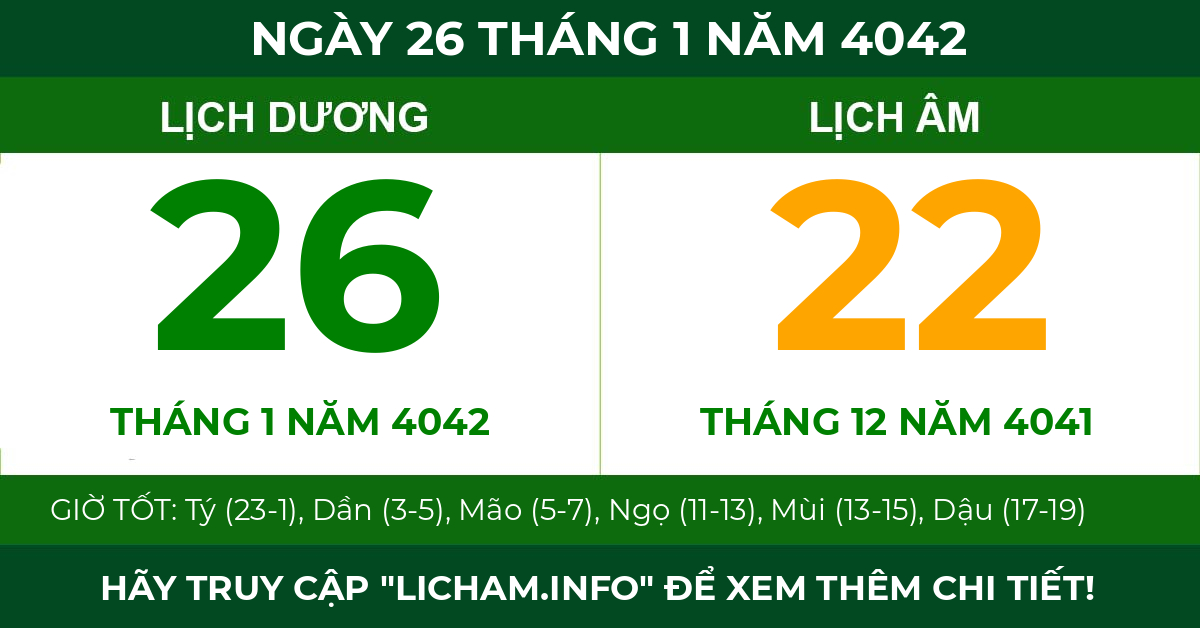 lịch âm ngày 26 tháng 1 năm 4042