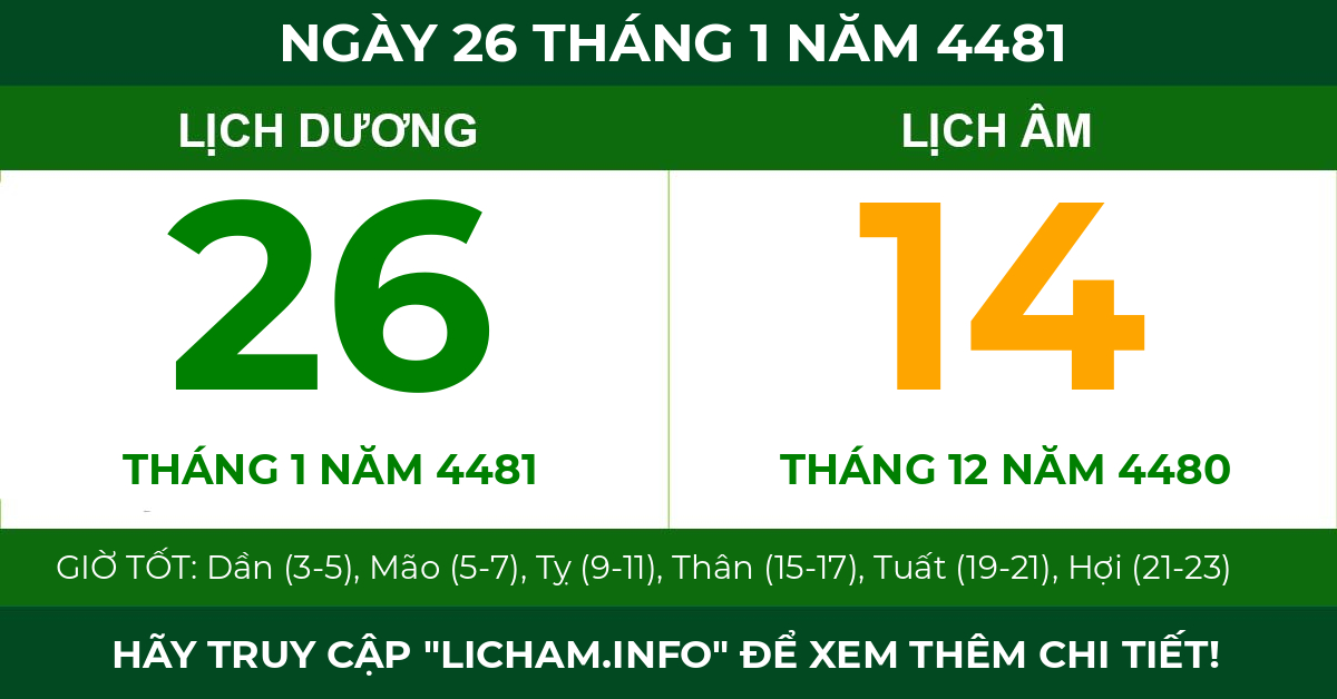 lịch âm ngày 26 tháng 1 năm 4481