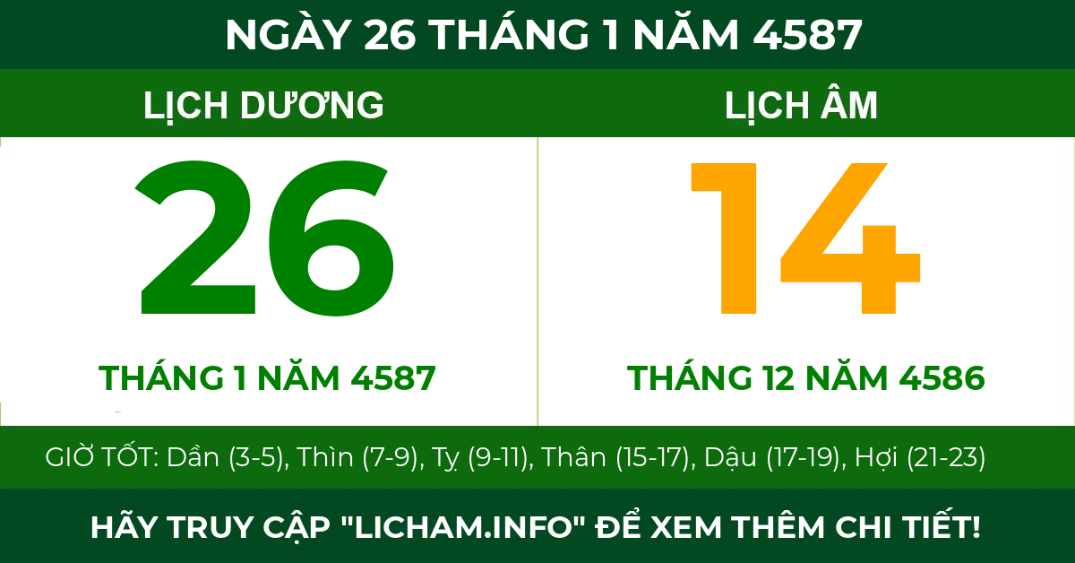 lịch âm ngày 26 tháng 1 năm 4587