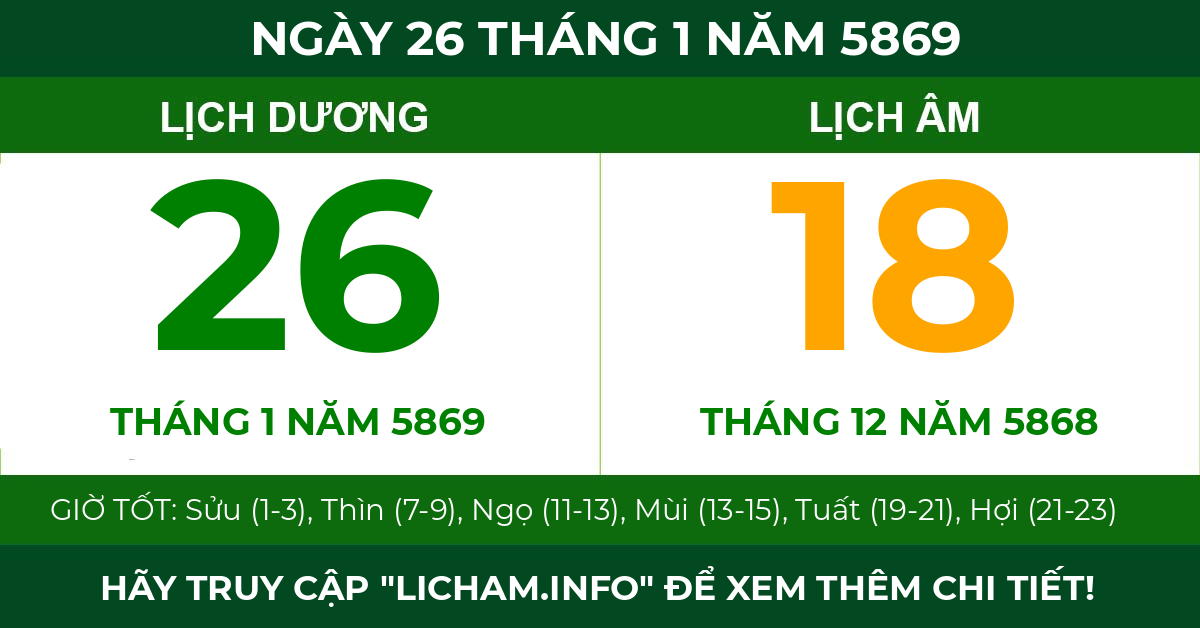 lịch âm ngày 26 tháng 1 năm 5869
