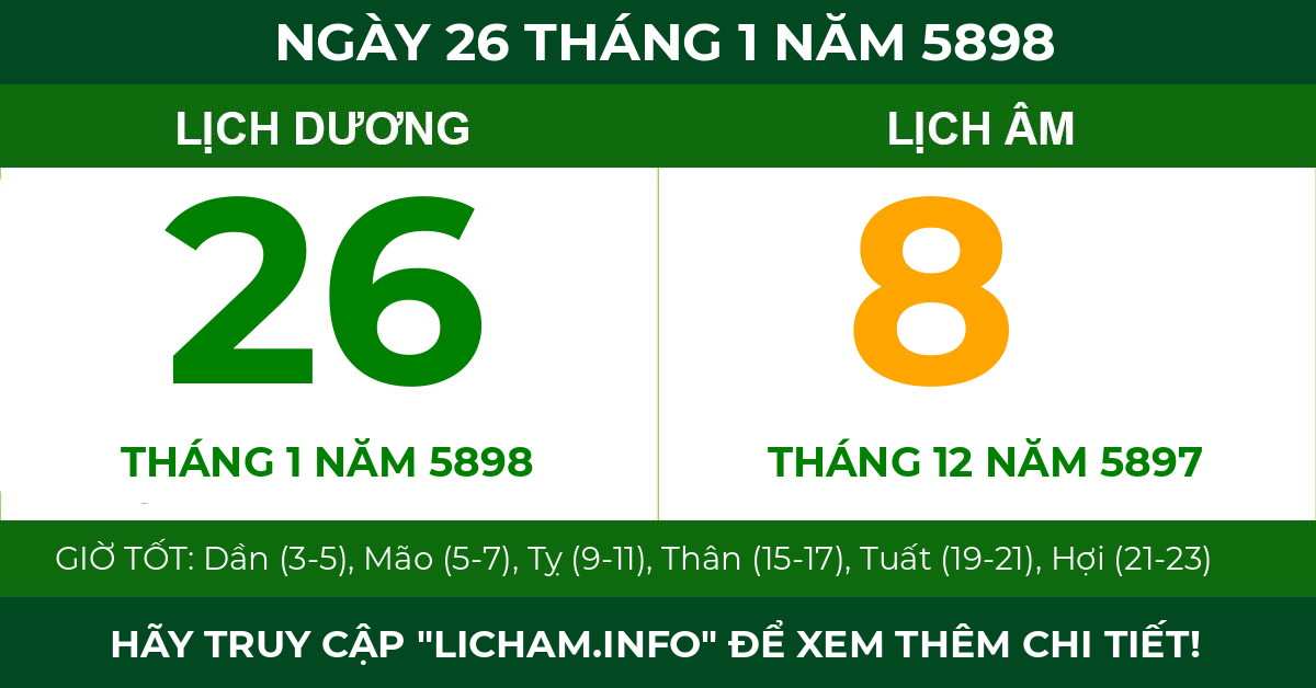 lịch âm ngày 26 tháng 1 năm 5898