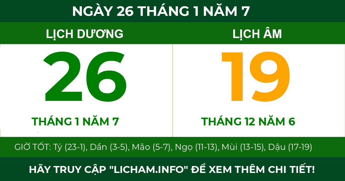 lịch âm ngày 26 tháng 1 năm 7