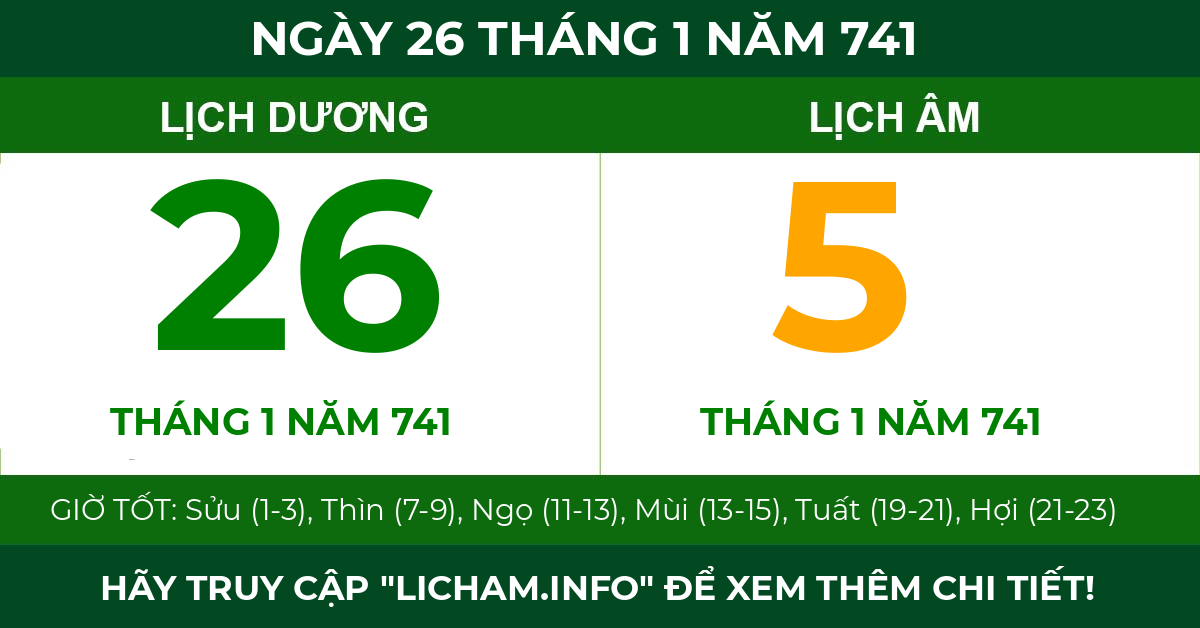 lịch âm ngày 26 tháng 1 năm 741