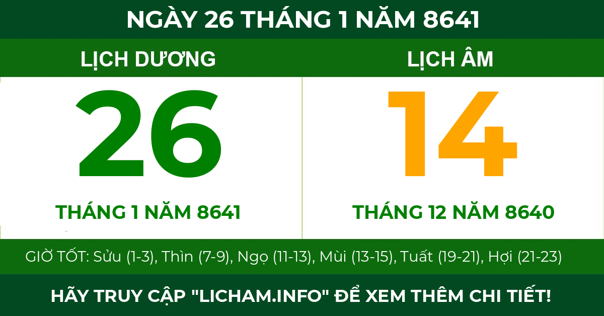 lịch âm ngày 26 tháng 1 năm 8641