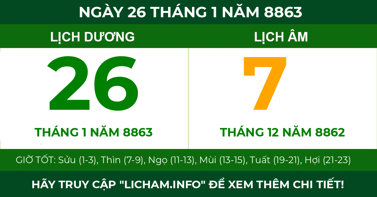 lịch âm ngày 26 tháng 1 năm 8863