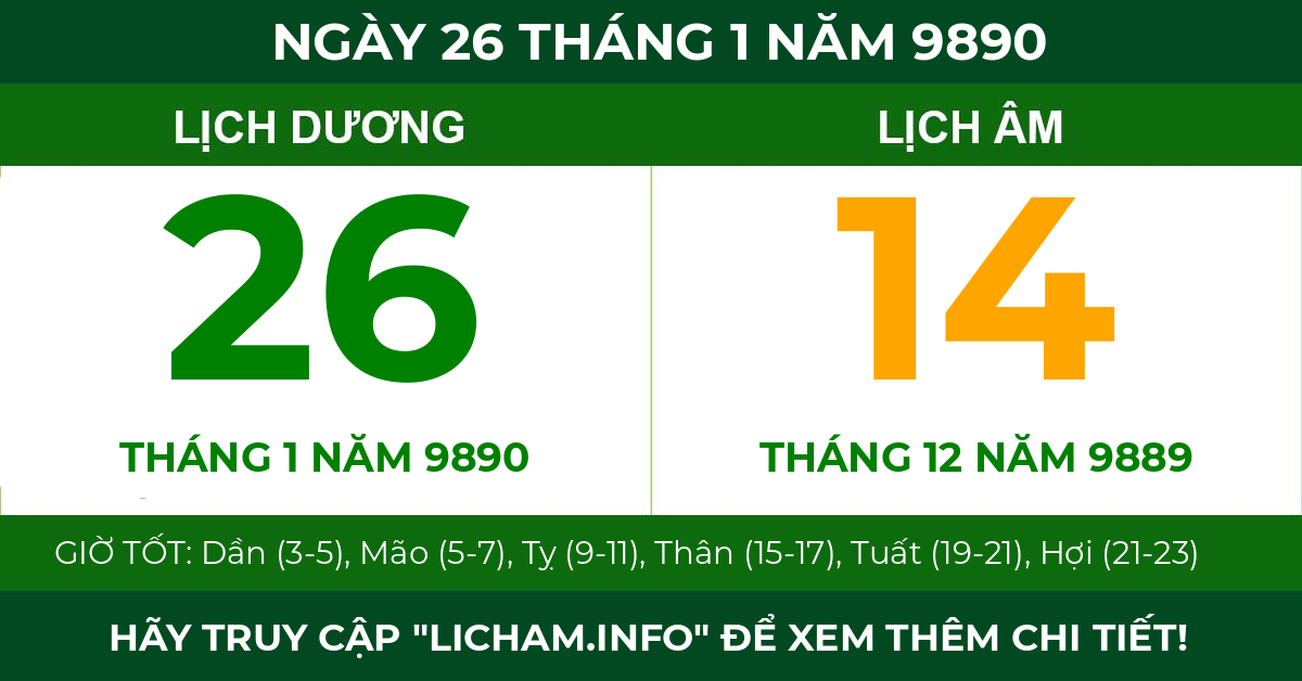 lịch âm ngày 26 tháng 1 năm 9890