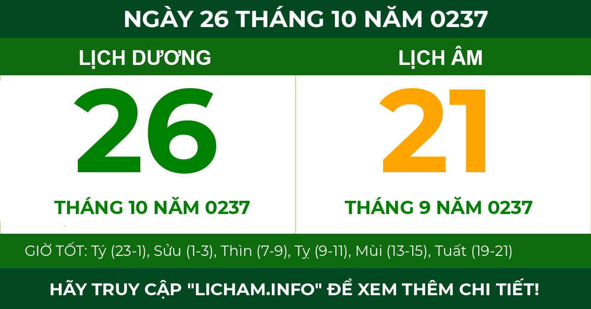 lịch âm ngày 26 tháng 10 năm 0237