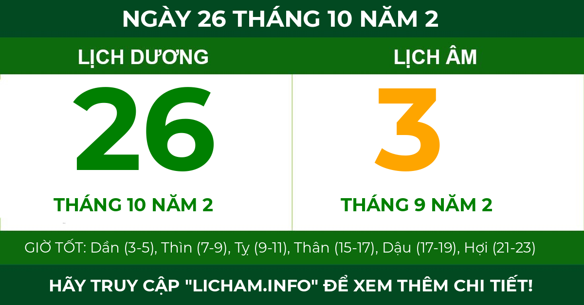 lịch âm ngày 26 tháng 10 năm 2