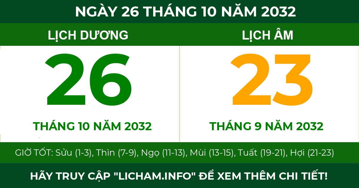 lịch âm ngày 26 tháng 10 năm 2032