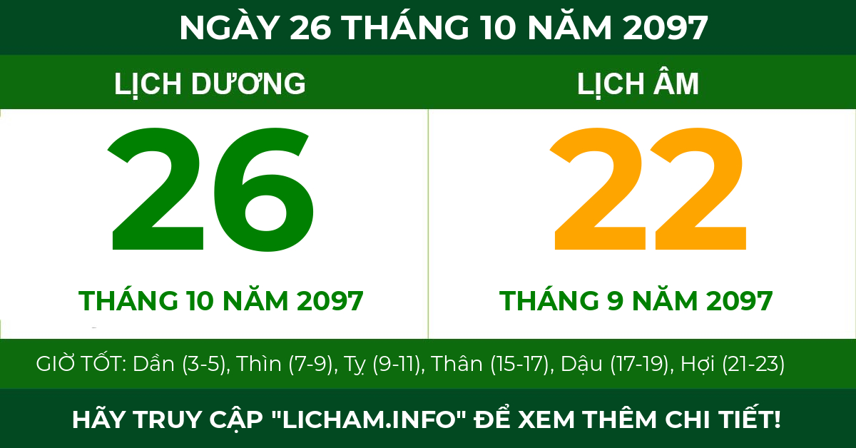 lịch âm ngày 26 tháng 10 năm 2097