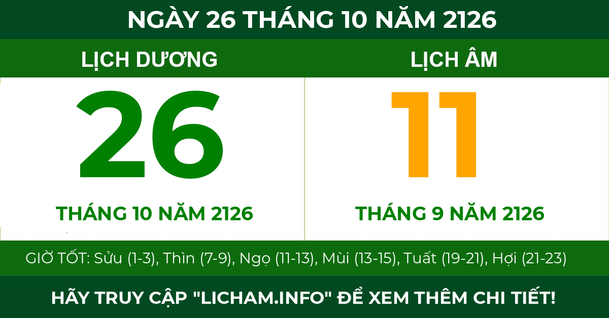 lịch âm ngày 26 tháng 10 năm 2126