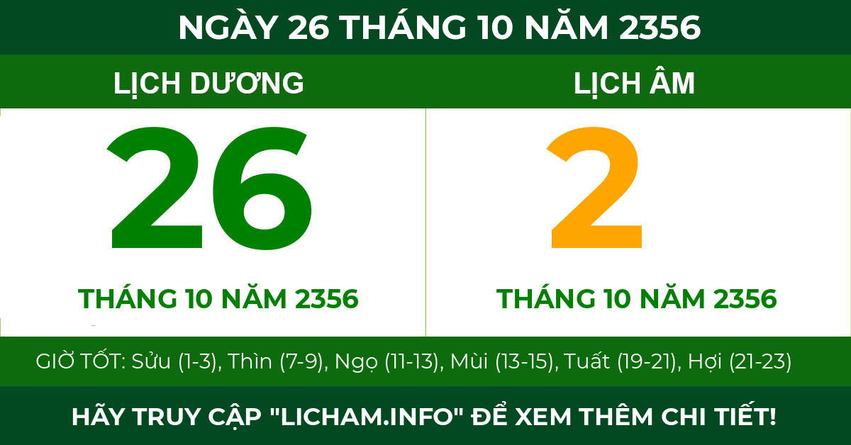 lịch âm ngày 26 tháng 10 năm 2356