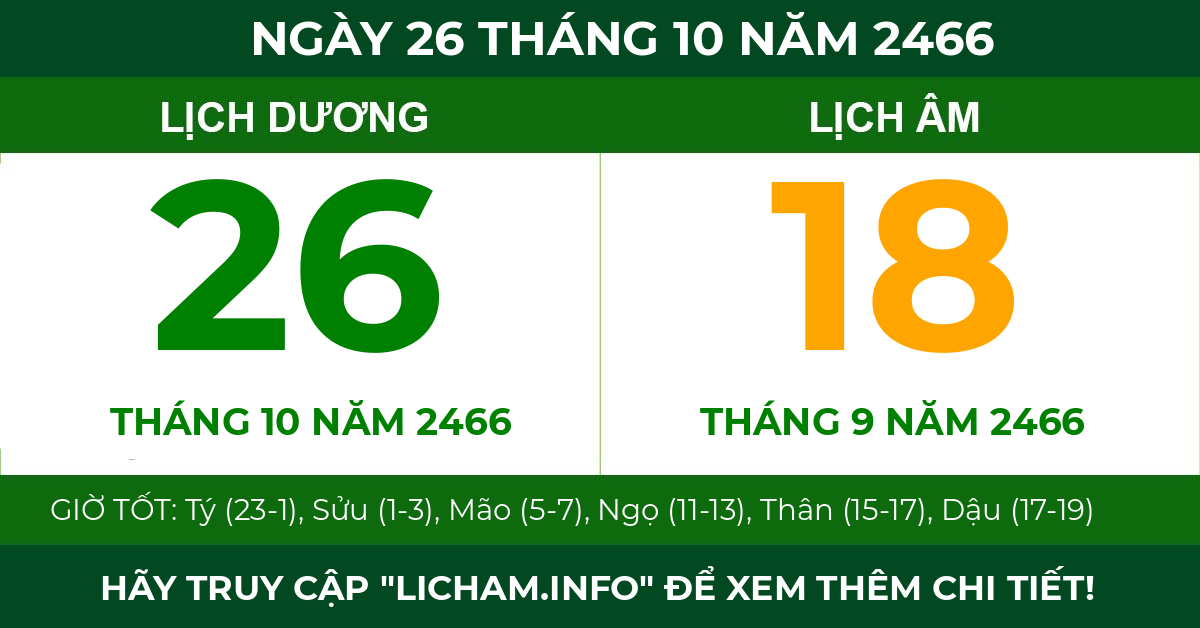 lịch âm ngày 26 tháng 10 năm 2466