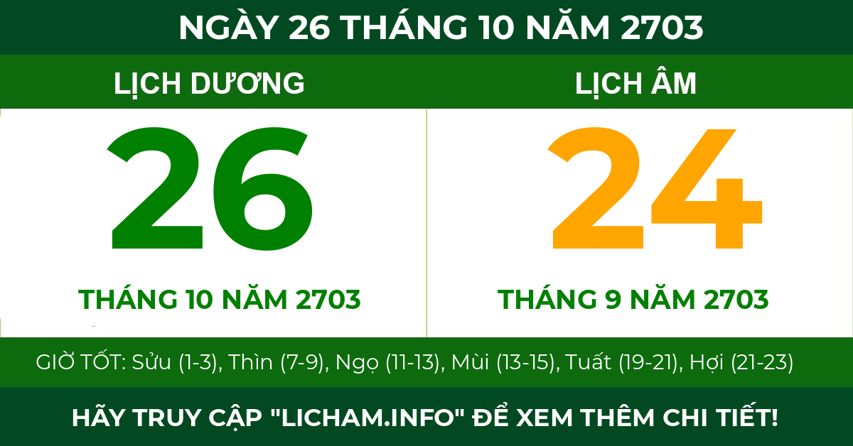 lịch âm ngày 26 tháng 10 năm 2703