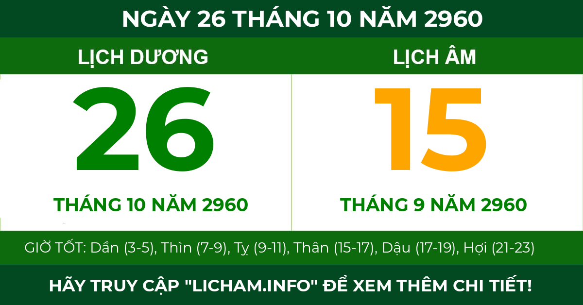lịch âm ngày 26 tháng 10 năm 2960