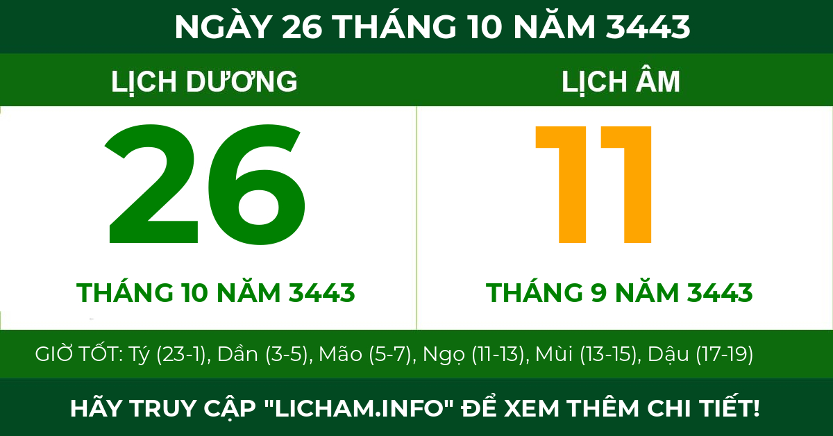 lịch âm ngày 26 tháng 10 năm 3443