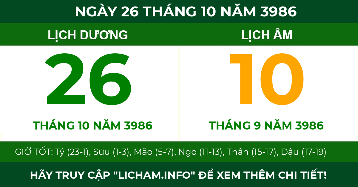 lịch âm ngày 26 tháng 10 năm 3986