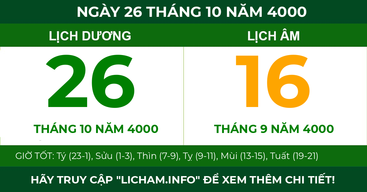 lịch âm ngày 26 tháng 10 năm 4000