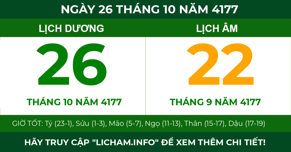 lịch âm ngày 26 tháng 10 năm 4177