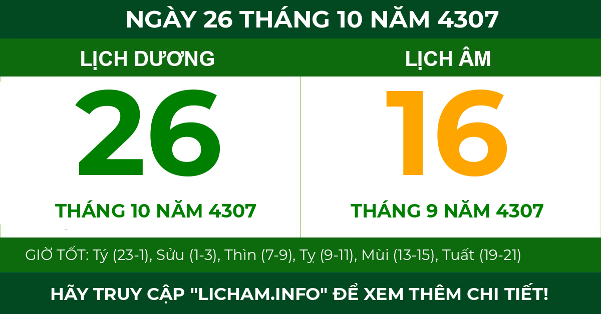 lịch âm ngày 26 tháng 10 năm 4307
